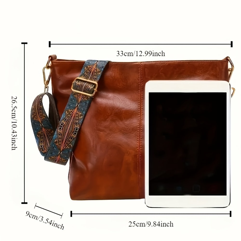 Large Capacity Leather Shoulder Bag For Women Vintage Crossbody Tote With Wide Strap 3