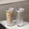 Clear Glass Tumbler With Straw And Lid Large Capacity Iced Coffee Cup 2
