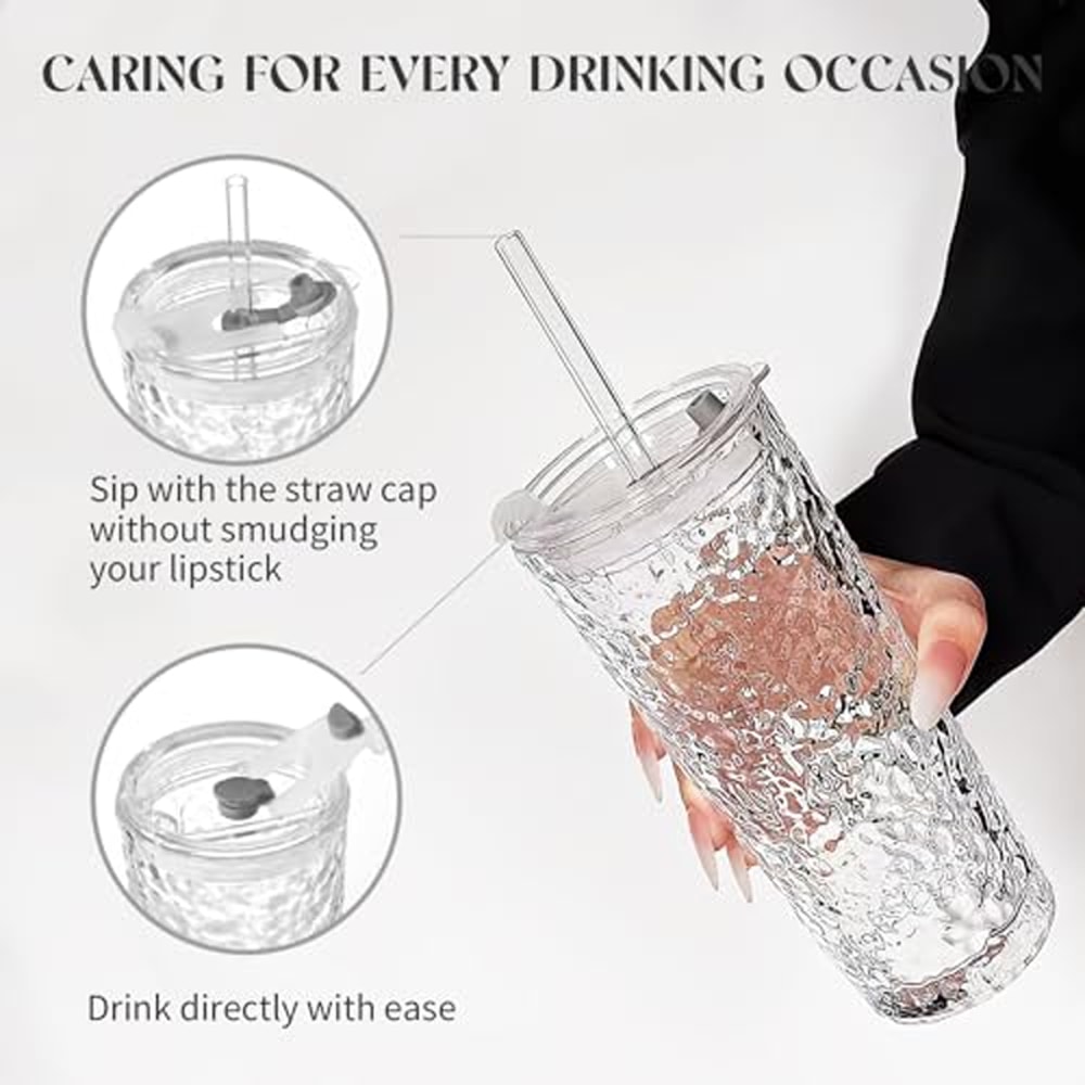 Clear Glass Tumbler With Straw And Lid Large Capacity Iced Coffee Cup 4