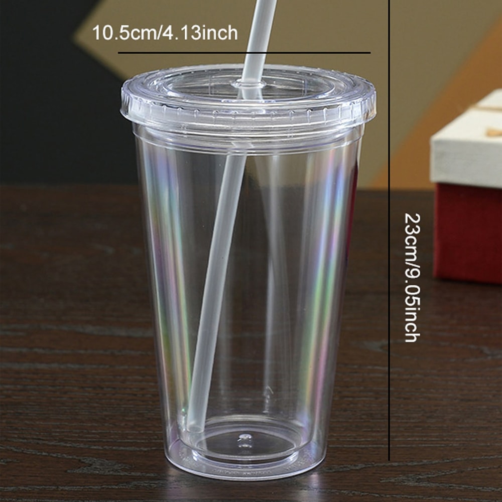 Double Layer Transparent Tumbler with Straw Reusable Insulated Water Bottle Cup