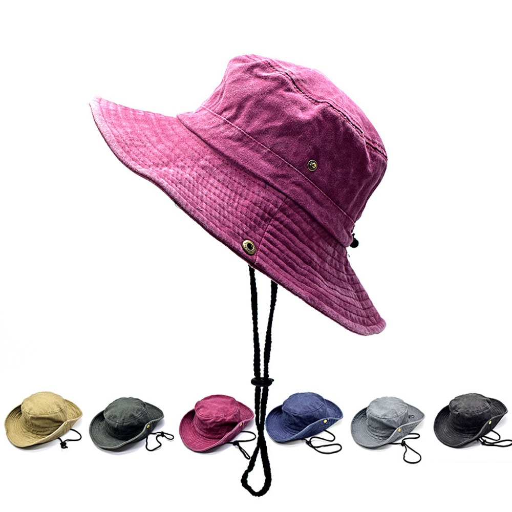 Unisex Washed Cotton Bucket Hat Sun Protection Wide Brim Outdoor Fishing Hat 1