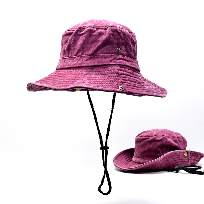 Unisex Washed Cotton Bucket Hat Sun Protection Wide Brim Outdoor Fishing Hat 2