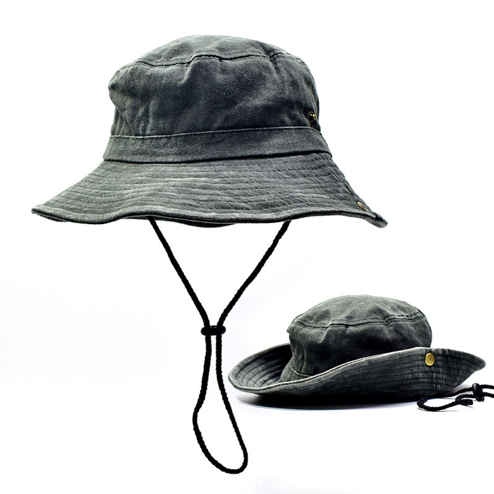 Unisex Washed Cotton Bucket Hat Sun Protection Wide Brim Outdoor Fishing Hat 4