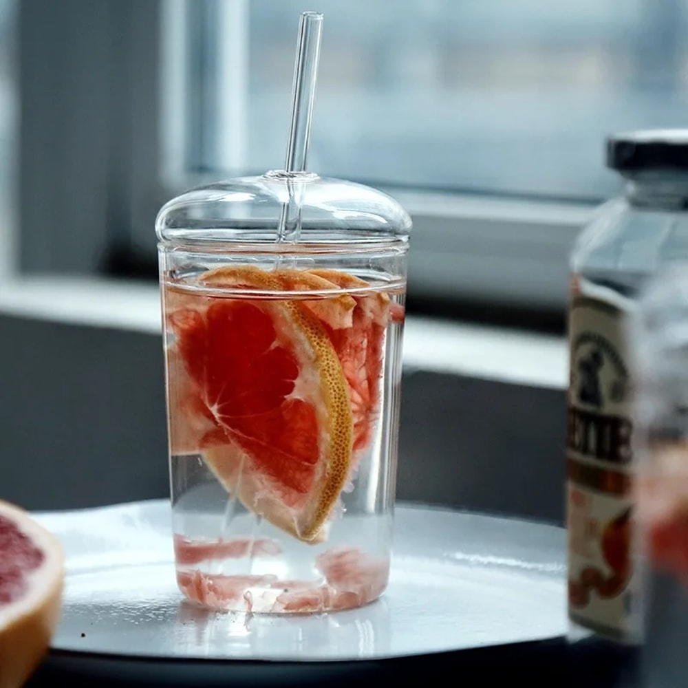 Glass Cup With Lid And Straw Reusable Iced Coffee Glass Tumbler Clear Drinking Cup 0