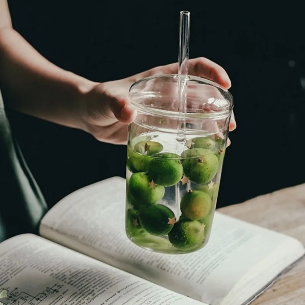 Glass Cup With Lid And Straw Reusable Iced Coffee Glass Tumbler Clear Drinking Cup 4