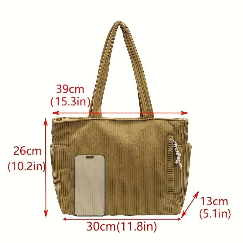 Corduroy Tote Bag For Women Large Capacity Shoulder Handbag With Zipper 4