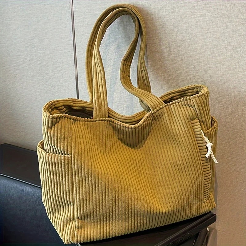 Corduroy Tote Bag For Women Large Capacity Shoulder Handbag With Zipper 9