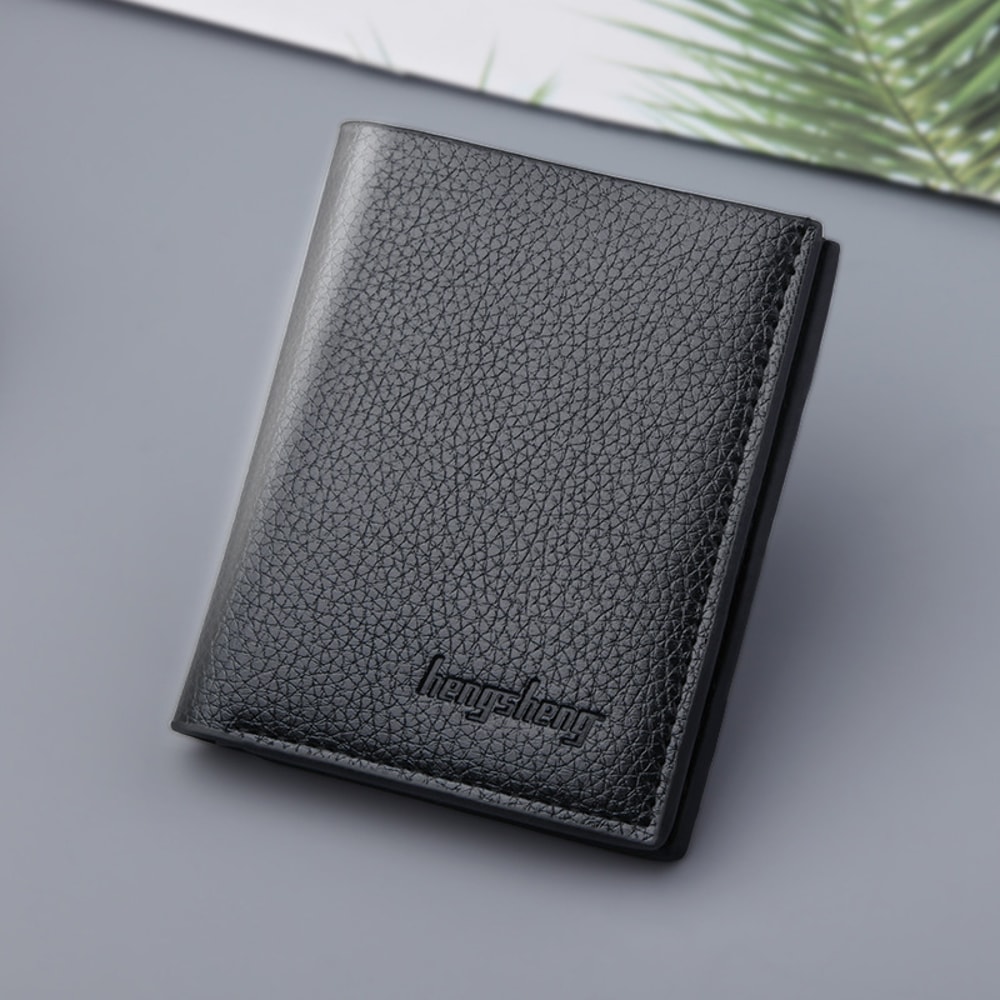 Slim PU Leather Wallet For Men With Money Clip Thin Bifold Lychee Pattern Card Holder 1