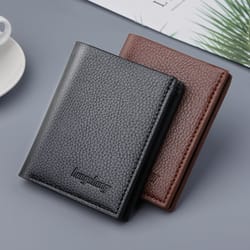 slim pu leather wallet for men with money clip thin bifold lychee pattern card holder
