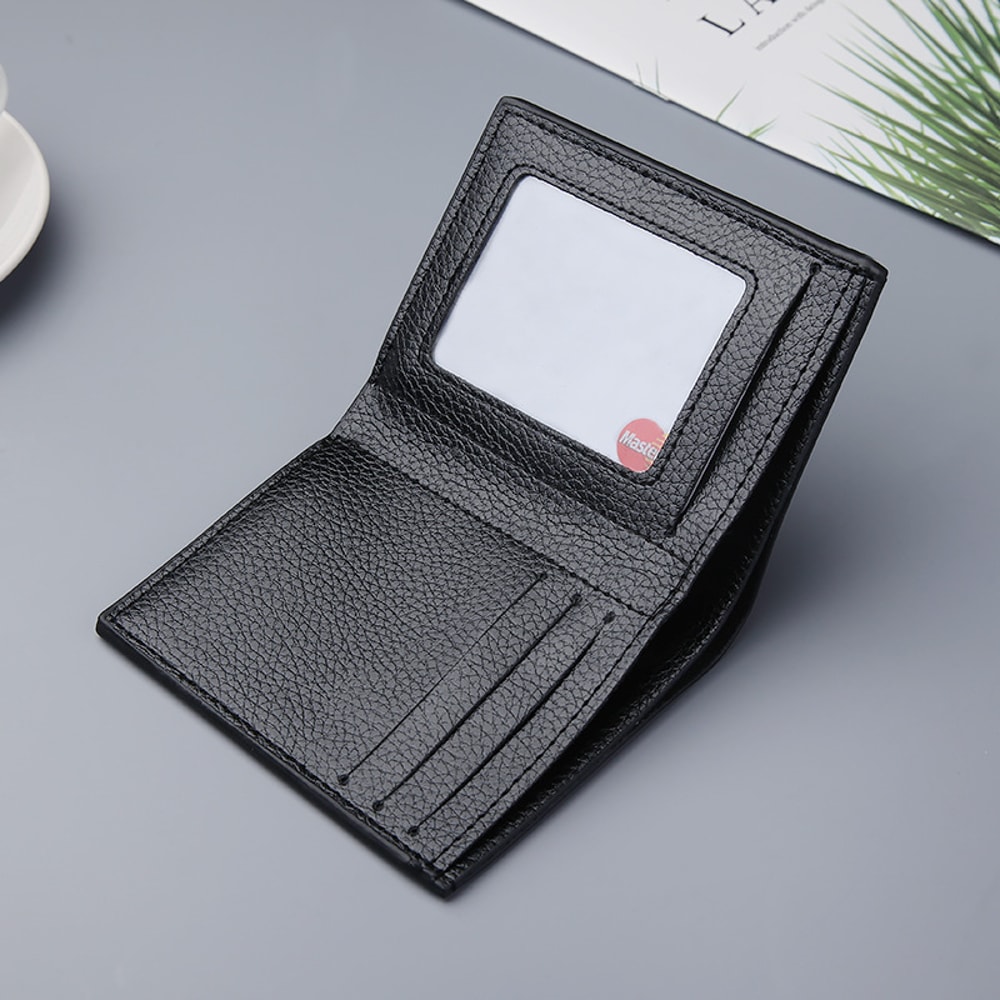 Slim PU Leather Wallet For Men With Money Clip Thin Bifold Lychee Pattern Card Holder 3