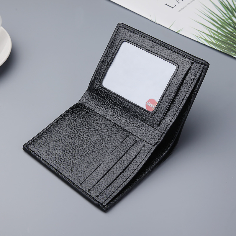 Slim PU Leather Wallet For Men With Money Clip Thin Bifold Lychee Pattern Card Holder 3