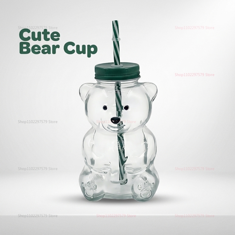 Cute Bear Glass Cup With Straw And Borosilicate Drinkware Mug 3