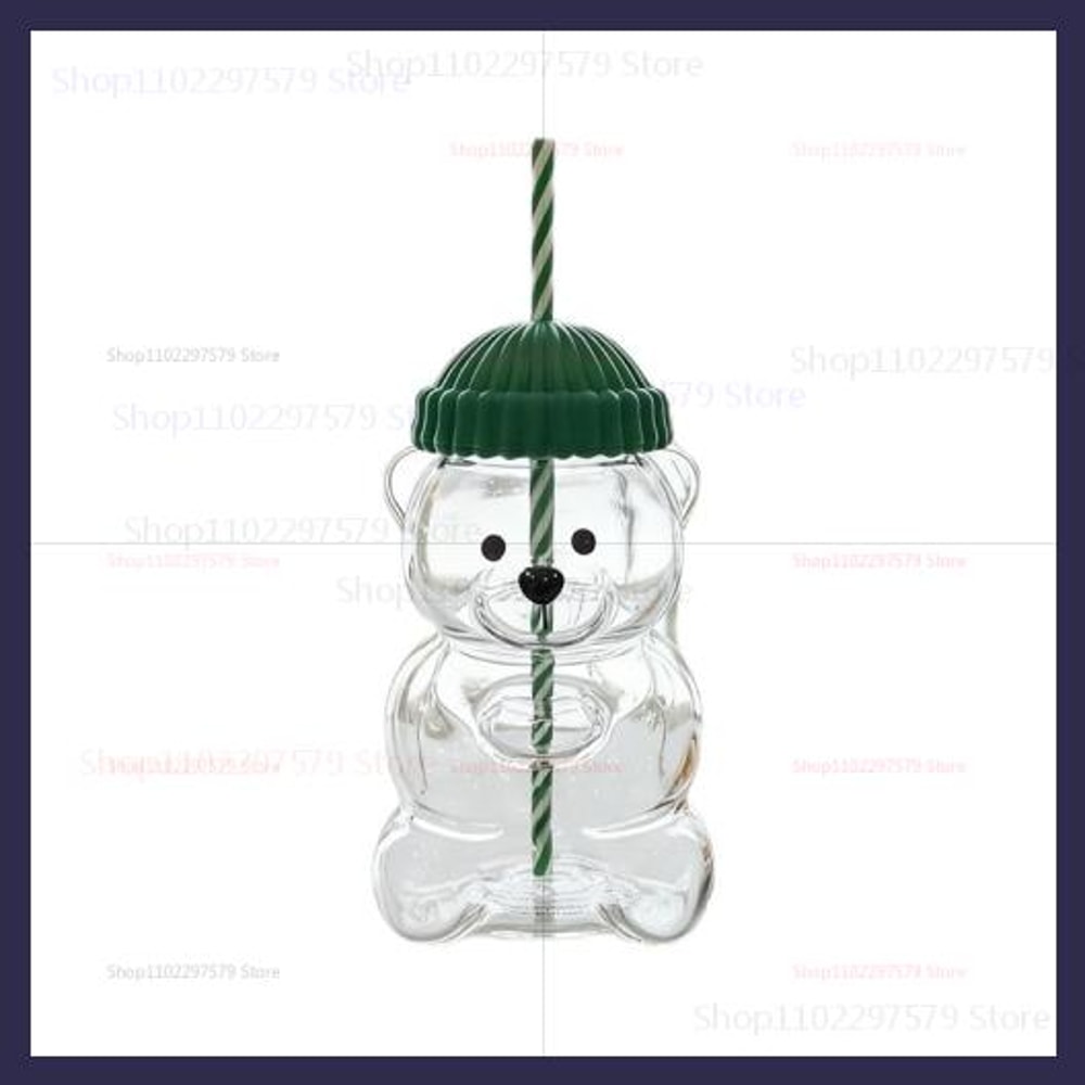 Cute Bear Glass Cup With Straw And Borosilicate Drinkware Mug 5