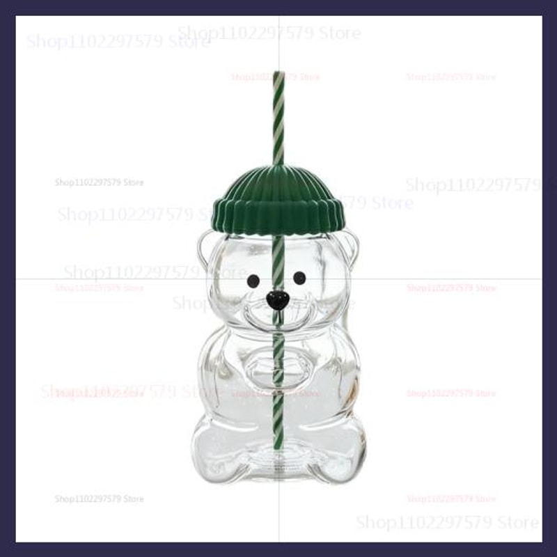 Cute Bear Glass Cup With Straw And Borosilicate Drinkware Mug 5