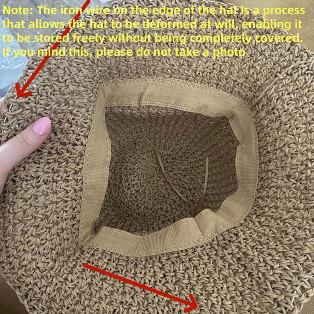 Foldable Straw Sun Visor Hat For Women Wide Brim Beach Travel Summer Hat 3