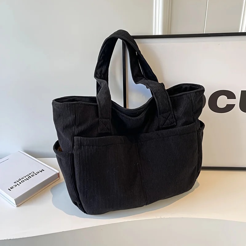 Large Capacity Corduroy Tote Bag Casual Striped Shoulder Handbag For Women 10