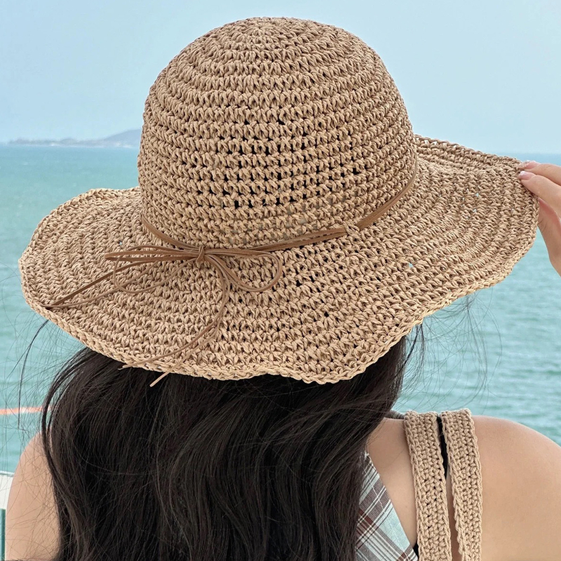Korean Straw Sun Hat For Women Wide Brim Beach Visor Bucket Hat 1