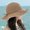 Korean Straw Sun Hat For Women Wide Brim Beach Visor Bucket Hat 0