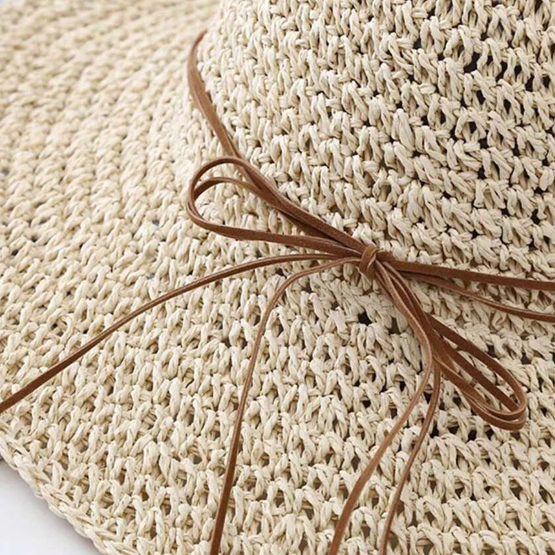 Korean Straw Sun Hat For Women Wide Brim Beach Visor Bucket Hat 5