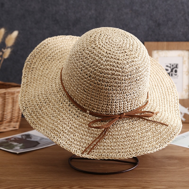 Korean Straw Sun Hat For Women Wide Brim Beach Visor Bucket Hat 7