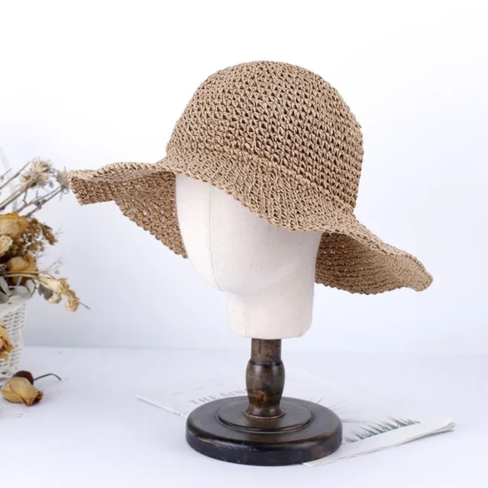 Korean Straw Sun Hat For Women Wide Brim Beach Visor Bucket Hat 9