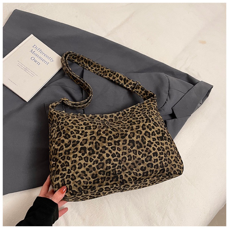 Leopard Print Canvas Tote Bag Large Capacity Crossbody Shoulder Bag for Women