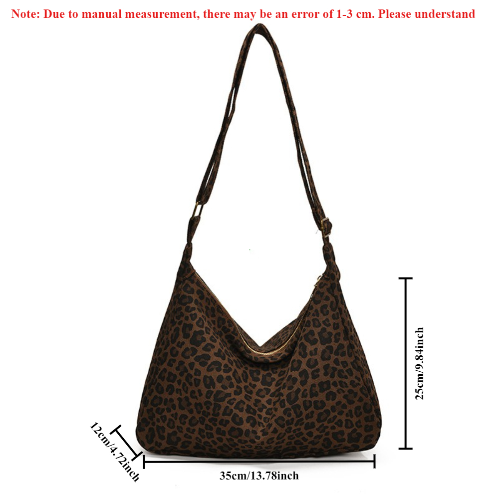 Leopard Print Canvas Tote Bag Large Capacity Crossbody Shoulder Bag for Women