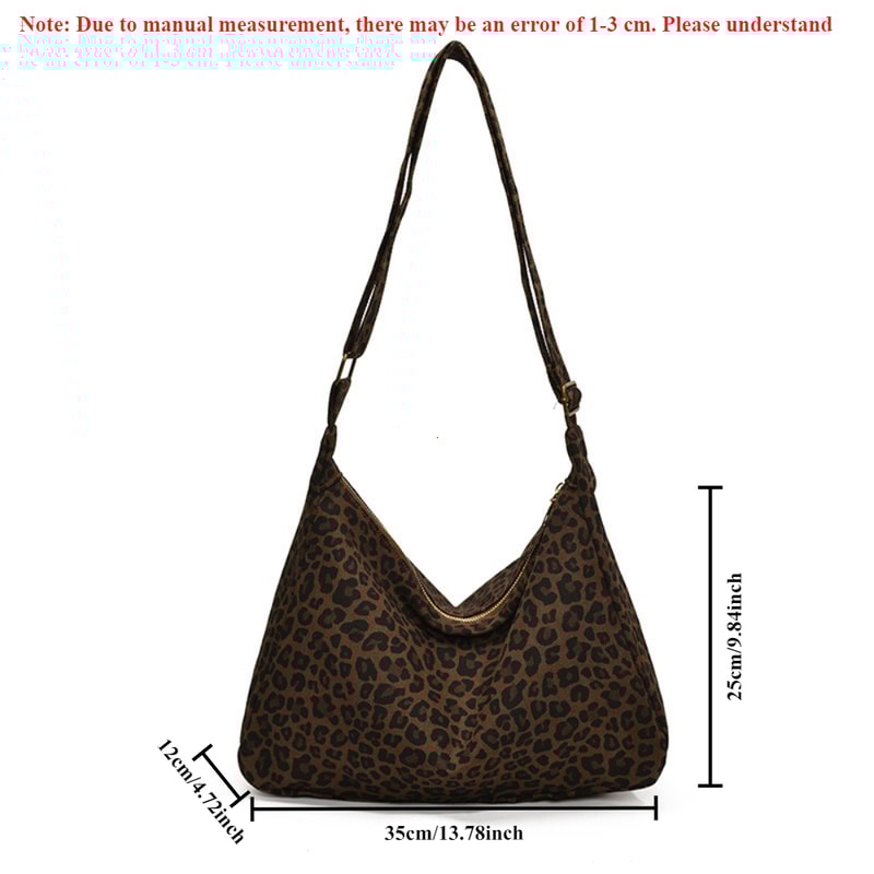 Leopard Print Canvas Tote Bag Large Capacity Crossbody Shoulder Bag for Women