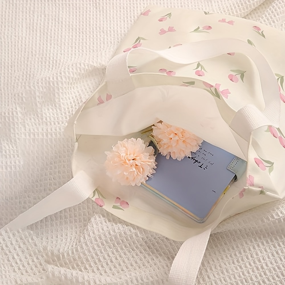 Tulip Print Canvas Tote Bag Reusable Floral Handbag Backpack 3