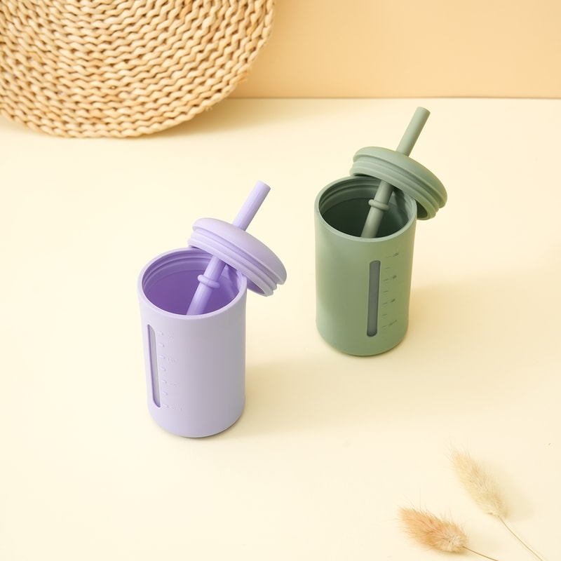 BPA Free Silicone Straw Cup for Kids Leak Proof Baby Training Sippy Cup