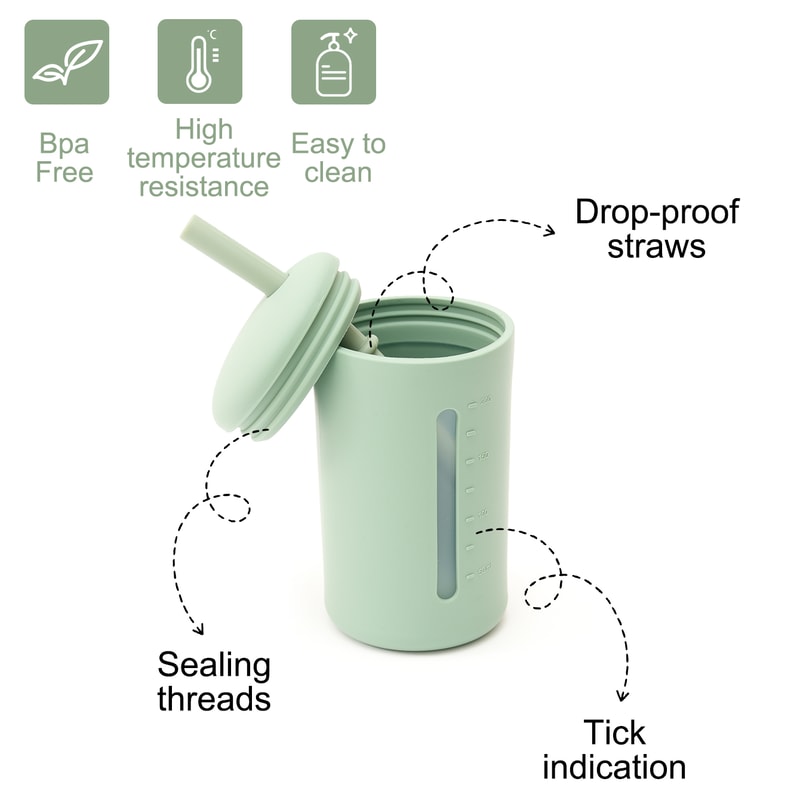 BPA Free Silicone Straw Cup for Kids Leak Proof Baby Training Sippy Cup