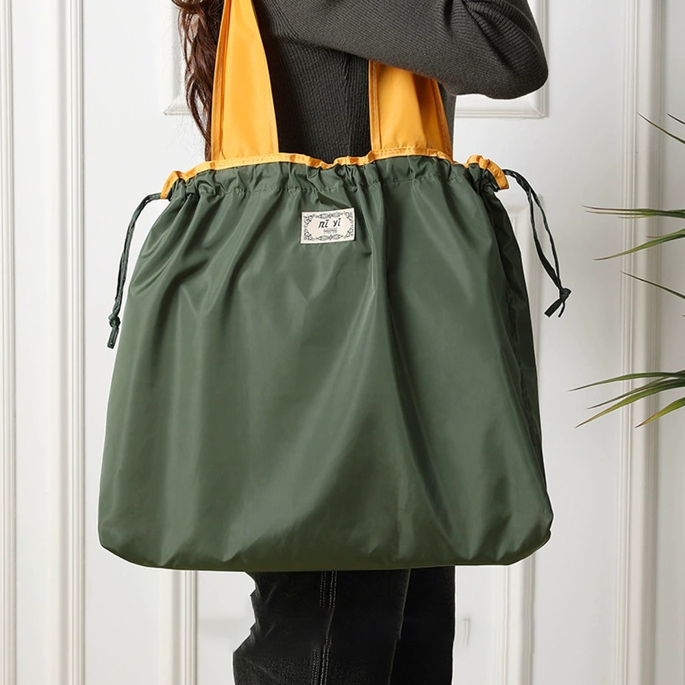 Foldable Reusable Shopping Bag Large Capacity Eco Friendly Drawstring Shoulder Tote 1