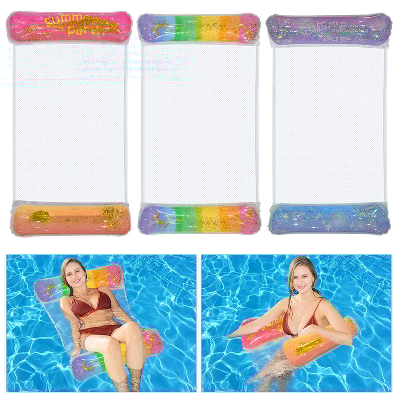 Sequin Gradient Inflatable Water Hammock Pool Float Lounger With Headrest Seat 3