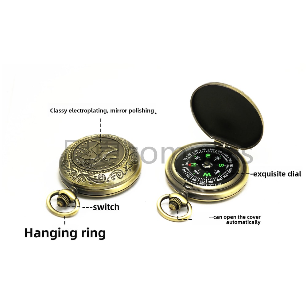 Vintage Pocket Watch Compass Antique Flip Compass For Hiking Travel Gift 3
