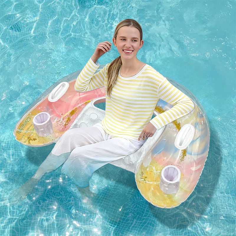 Inflatable Sequin Pool Float Chair U Shaped Lounge for Beach and Pool Relaxation