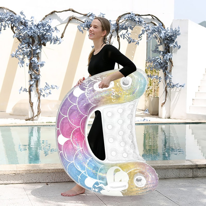 Inflatable Sequin Pool Float Chair U Shaped Lounge for Beach and Pool Relaxation