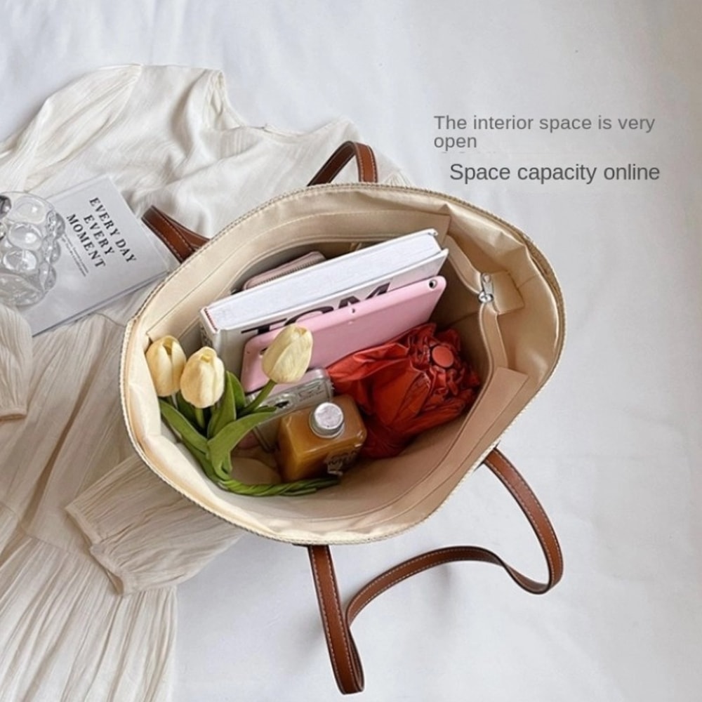 Large Capacity Straw Beach Bag For Women Summer Travel Tote Shoulder Bag 3