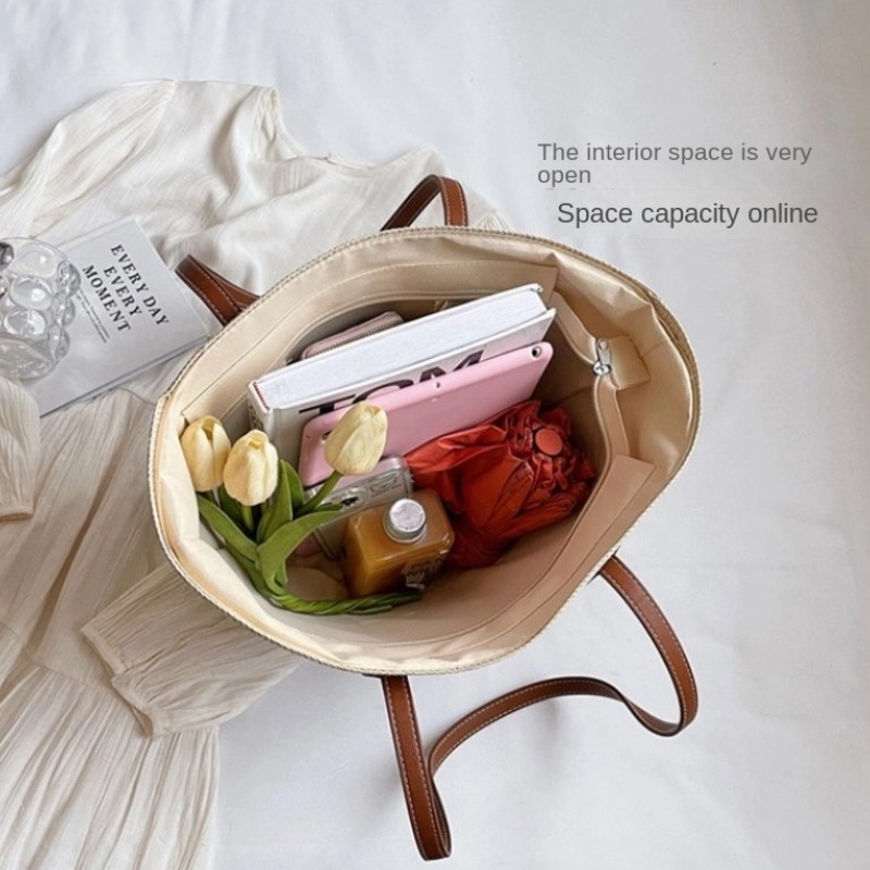 Large Capacity Straw Beach Bag For Women Summer Travel Tote Shoulder Bag 3