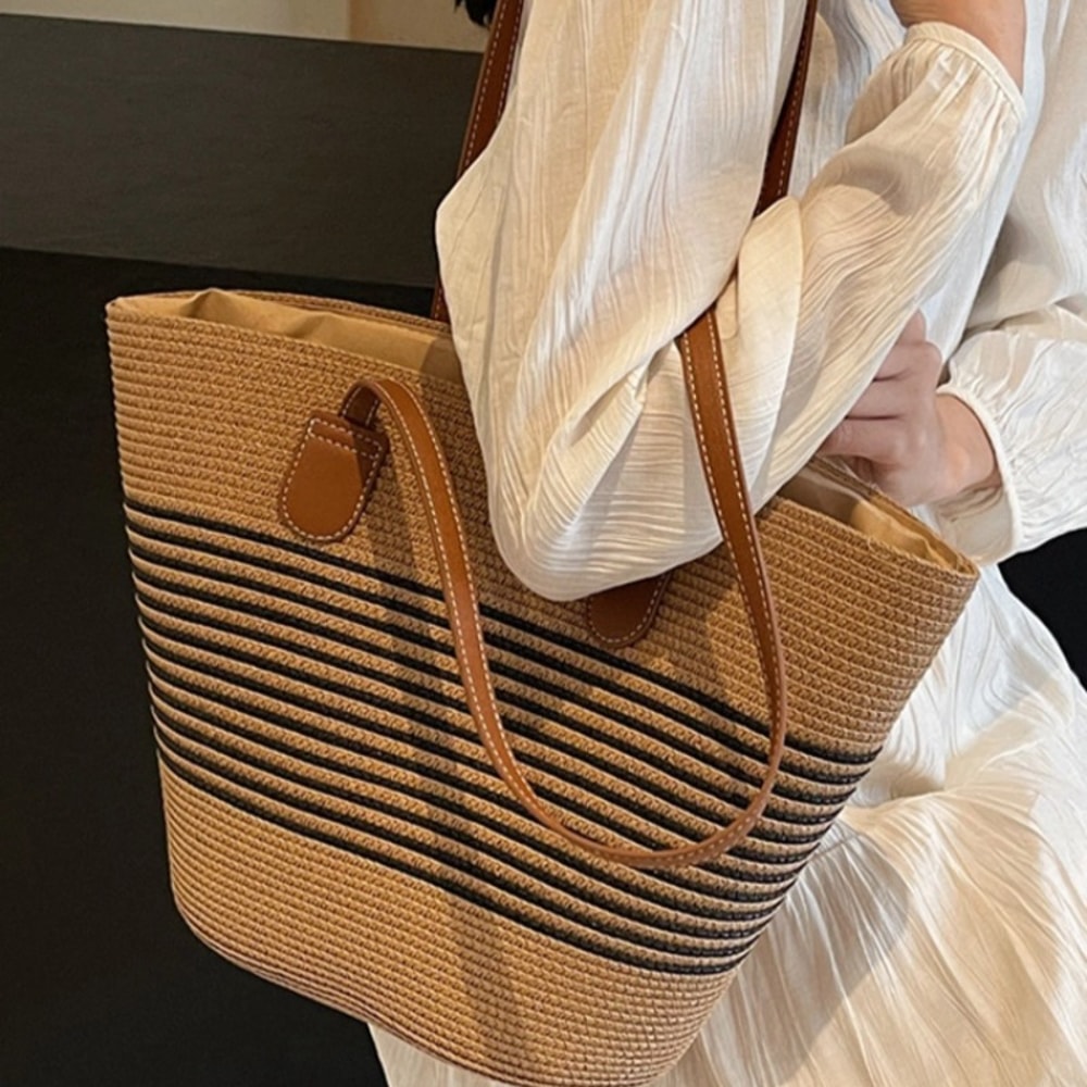 Large Capacity Straw Beach Bag For Women Summer Travel Tote Shoulder Bag 5