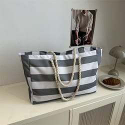 waterproof foldable beach bag large striped canvas travel tote