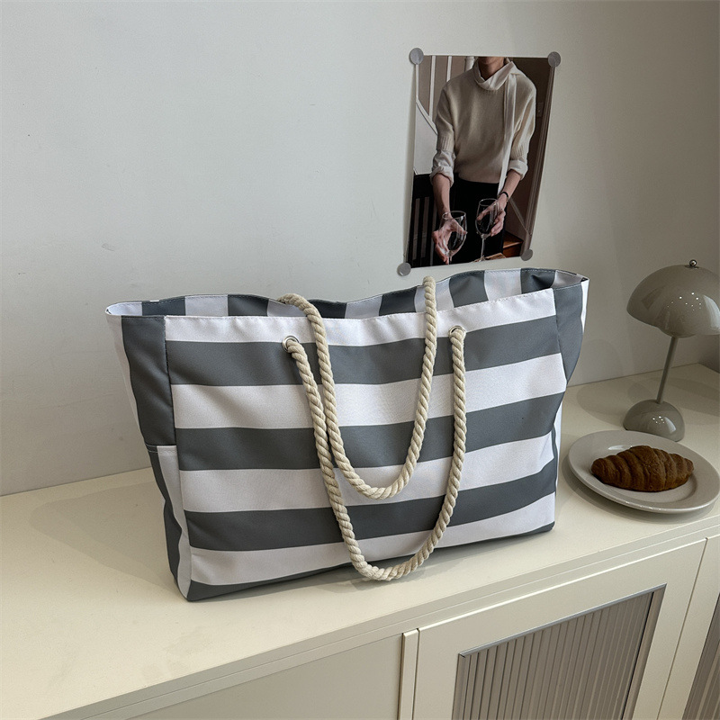 Waterproof Foldable Beach Bag Large Striped Canvas Travel Tote 0