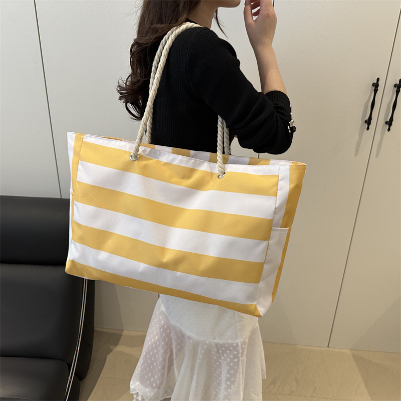 Waterproof Foldable Beach Bag Large Striped Canvas Travel Tote 1