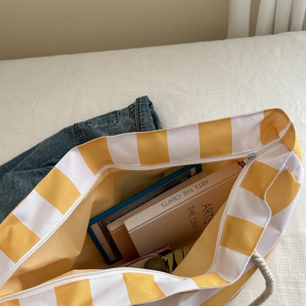 Waterproof Foldable Beach Bag Large Striped Canvas Travel Tote 4