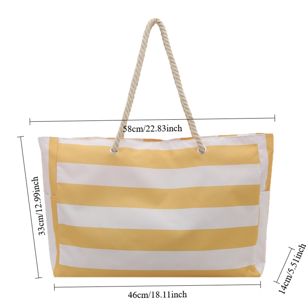 Waterproof Foldable Beach Bag Large Striped Canvas Travel Tote 5