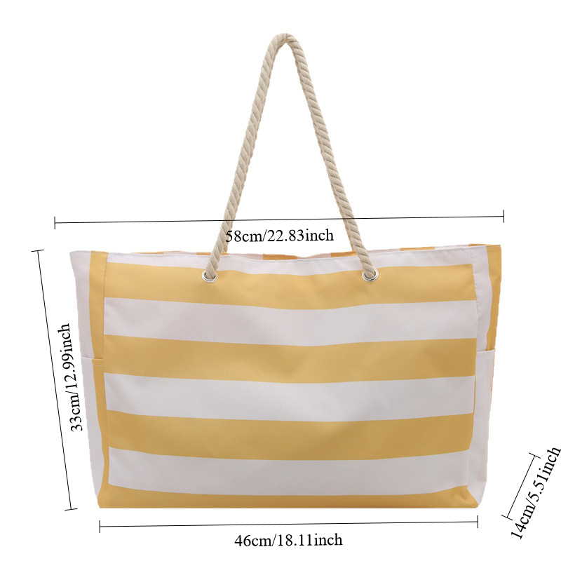 Waterproof Foldable Beach Bag Large Striped Canvas Travel Tote 5