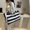 Waterproof Foldable Beach Bag Large Striped Canvas Travel Tote 7
