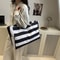 Waterproof Foldable Beach Bag Large Striped Canvas Travel Tote 7