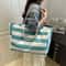 Waterproof Foldable Beach Bag Large Striped Canvas Travel Tote 8