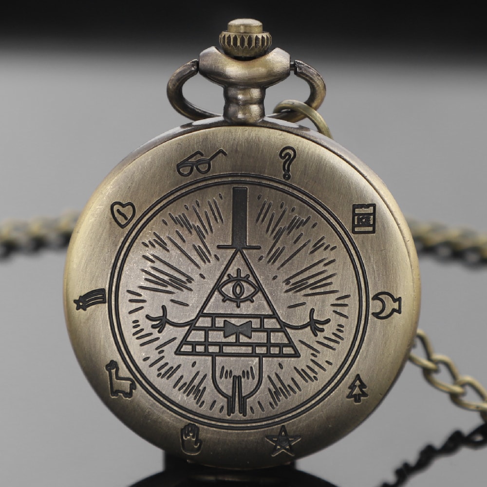 Vintage Compass Pocket Watch Necklace Brass Pyramid Eye Navigation Pendant 2