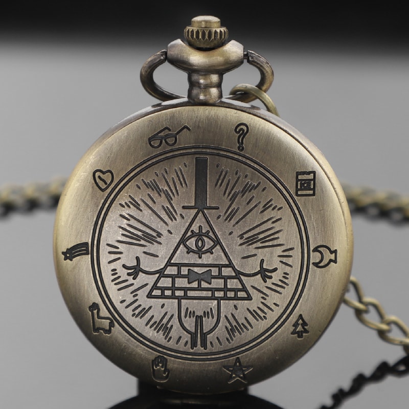 Vintage Compass Pocket Watch Necklace Brass Pyramid Eye Navigation Pendant 2